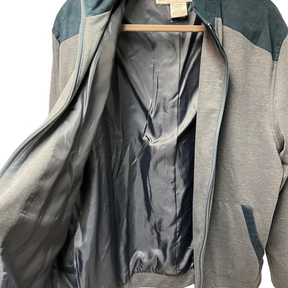 Irvine Park Zipper Light Jacket Steel Gray/Blue Faux Suede Shoulder & Neck Lined - Picture 8 of 11